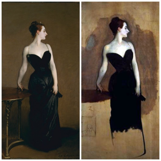 'Madame X' Metropolitan Museum of Art and 'Unfinished Madame X' Tate Gallery. Images Wikimedia Commons