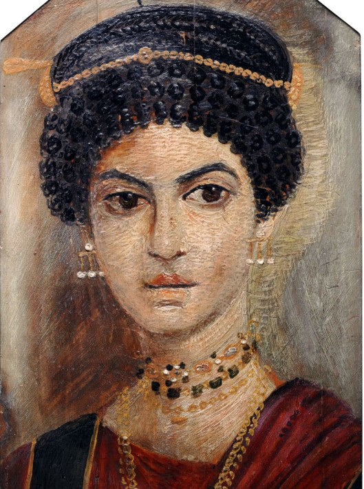Exquisite mummy portrait in encaustic wax on wood panel, Hawara, Middle Egypt, 120 AD. Photo National Museum of Scotland